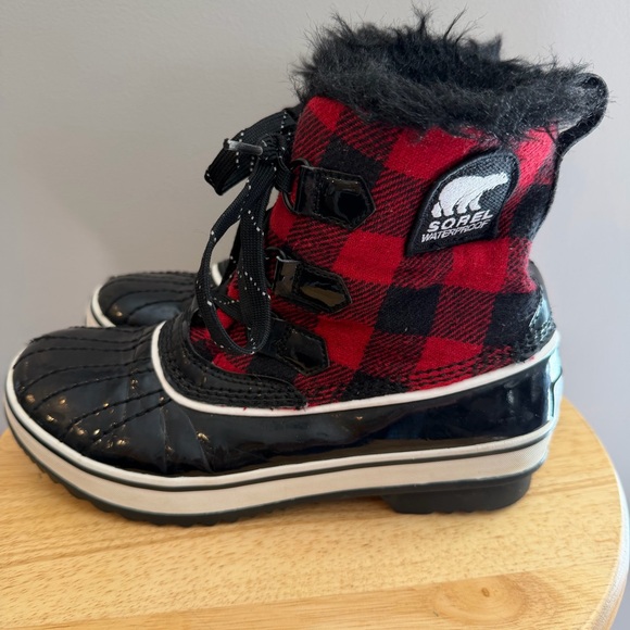 SOREL Black & Red Plaid Ankle Winter Snow Boots Women’s 7.5 Torino Waterproof - Picture 2 of 13